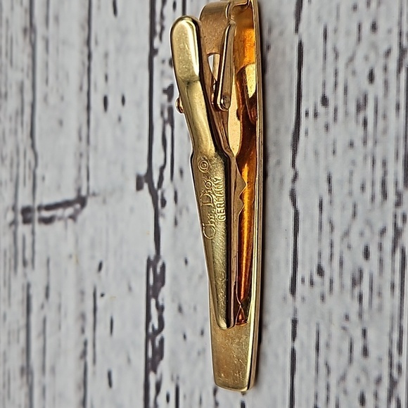 Vintage Chrisitan Dior Gold Tone & Sodalite Cufflinks withgold tone tie bar set - Picture 6 of 6